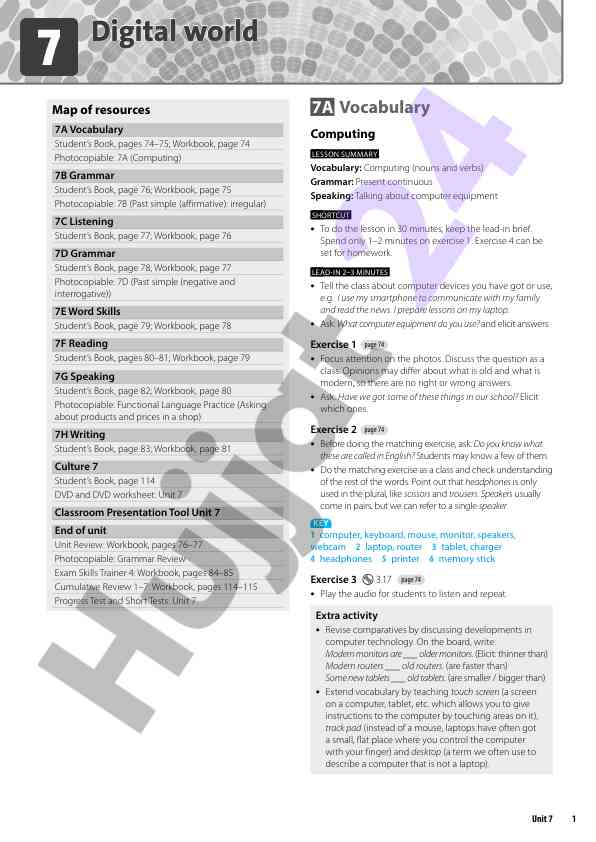 Unit 7 vocabulary and grammar overview for students