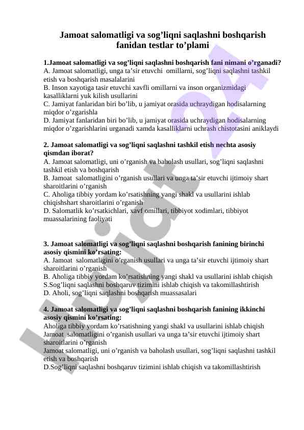 Jamoat salomatligi va sog‘liqni saqlash testlari