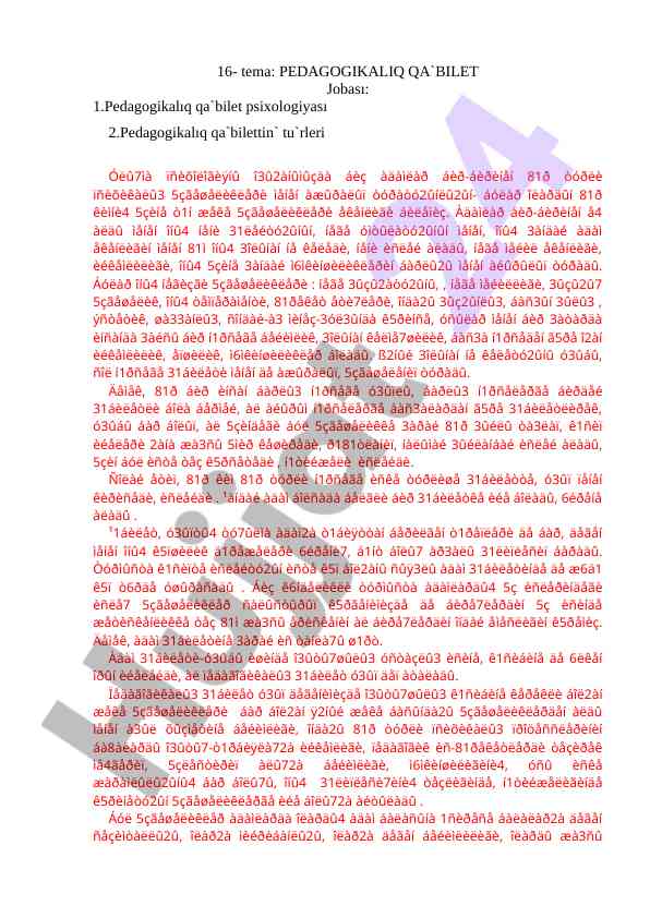 Pedagogikalıq Qa`bilet Psixologiyasi