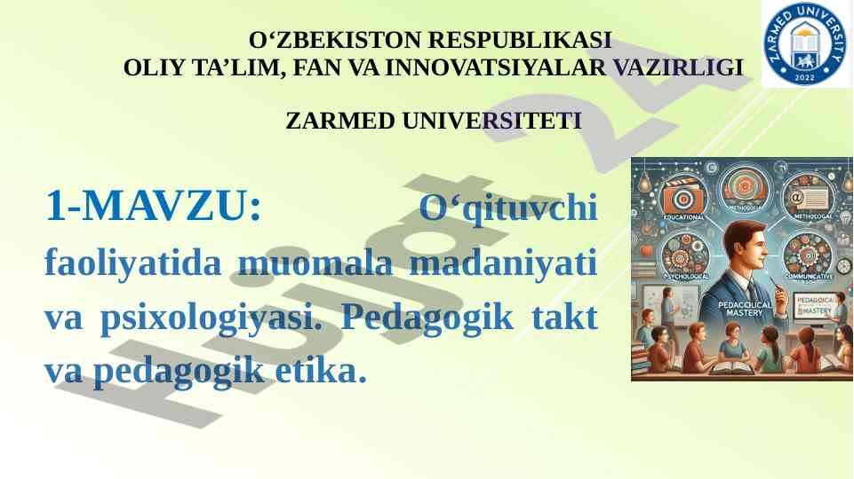 O'qituvchi faoliyatida muomala madaniyati