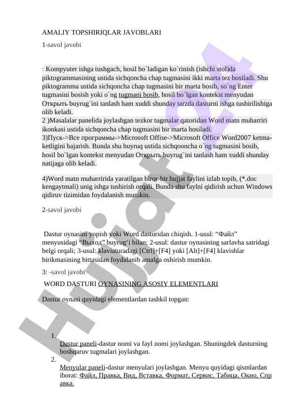 Amaliy topshiriqlar javoblari dasturlash qo'llanma