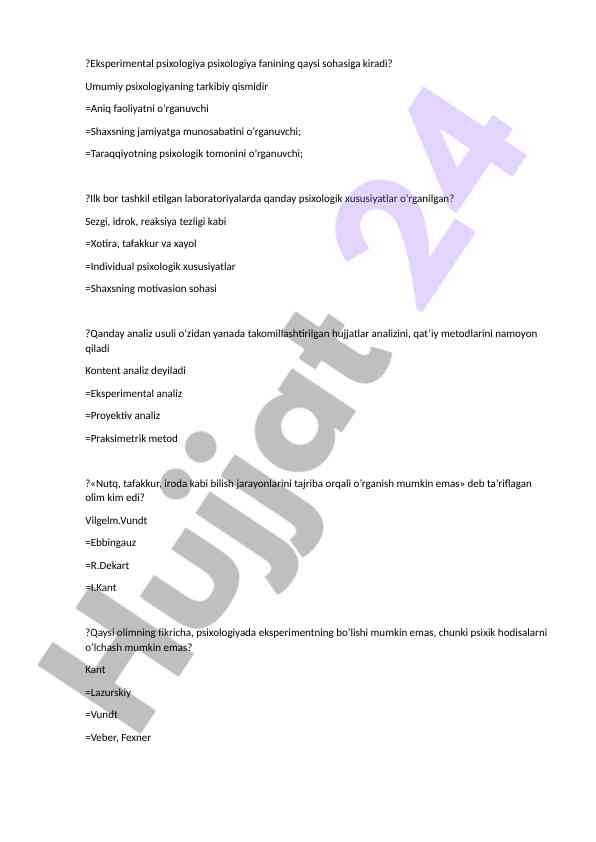 Eksperimental psixologiya va uning asosiy aspektlari