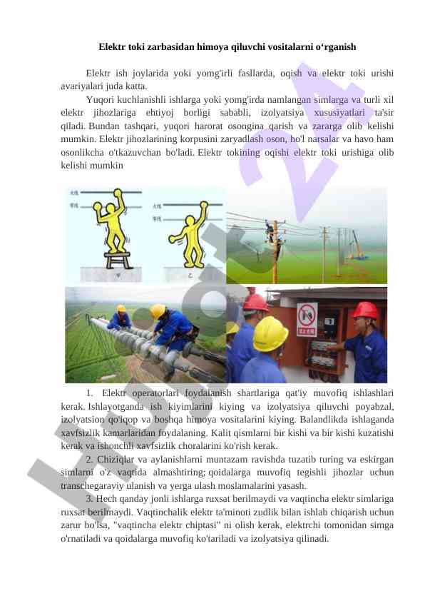 Elektr toki zarbasidan himoya qiluvchi vositalar