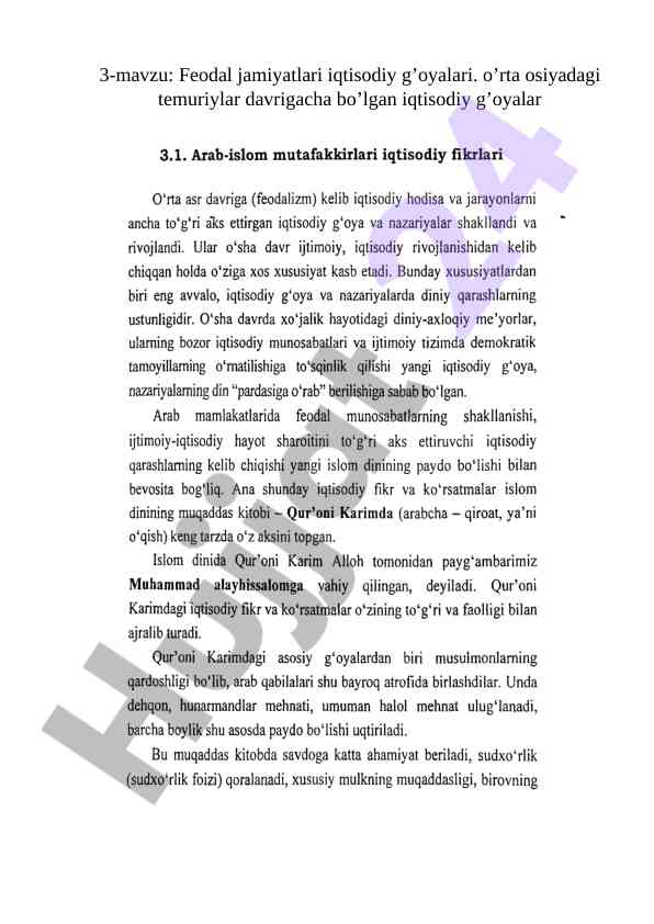 Feodal jamiyatlari iqtisodiy g‘oyalari o‘rta osiyoda