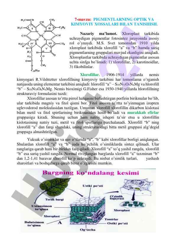 Pigmentlarning optik va kimyoviy xossalari