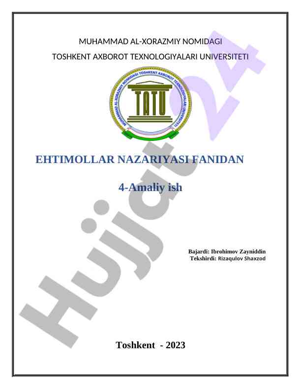 Ehtimollar nazariyasi fanidan amaliy ishlar