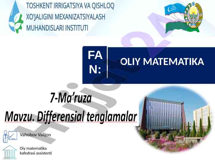 Oliy matematika differensial tenglamalari ta'rifi
