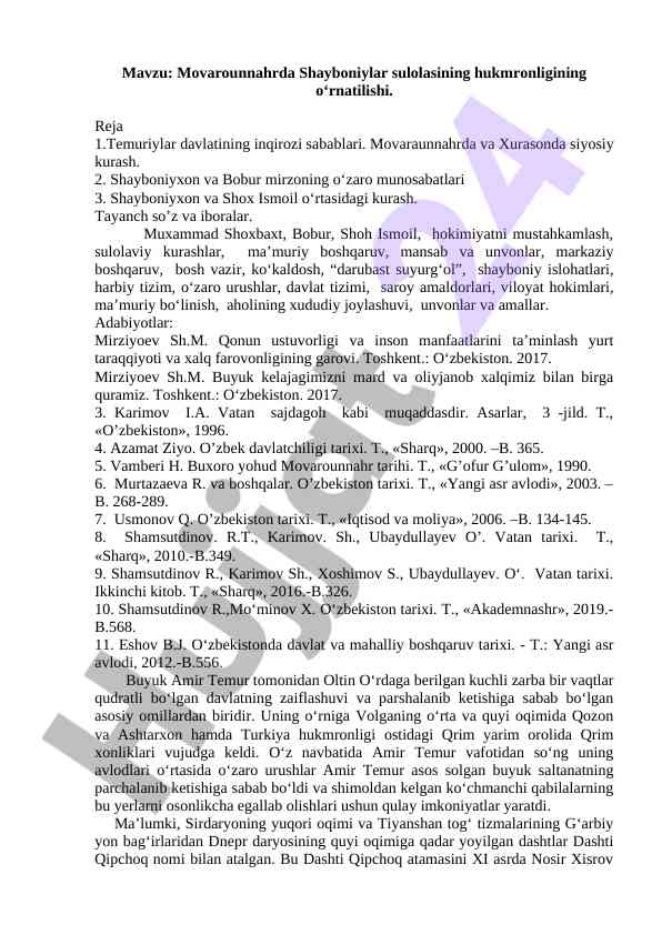 Movarounnahrda shayboniylar sulolasining hukmronligi