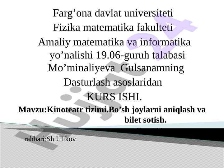 Kinoteatr tizimi biletlari va bo’sh joylarni aniqlash