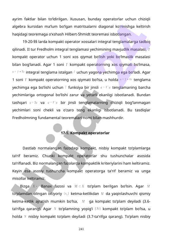 Hilbert-shmidt teoremasining isboti va yechimlar