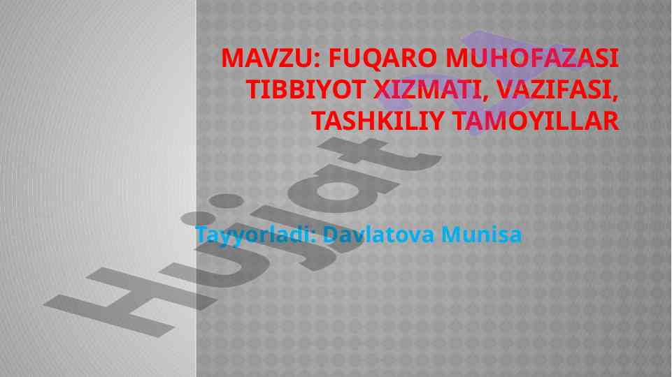 Fuqaro muhofazasi tibbiyot xizmati tashkiliy tamoyillari