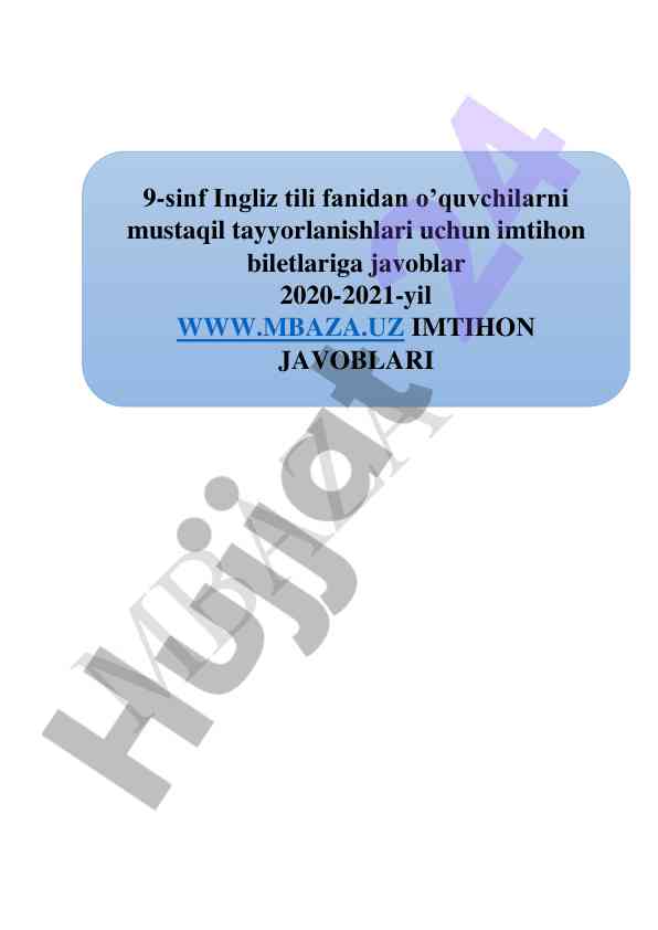 Imtihon biletlariga javoblar 2020-2021-yil