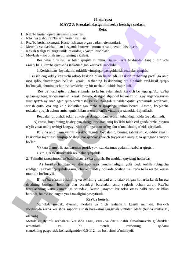 Frezalash dastgohida rezba kesish sozlamalari