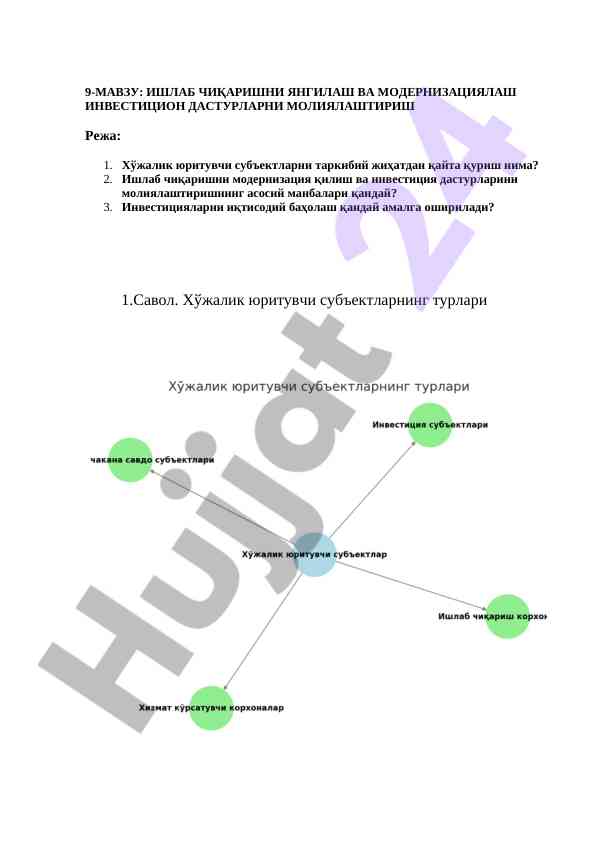 Хўжалик юритувчи субъектлар ва кредит турлари
