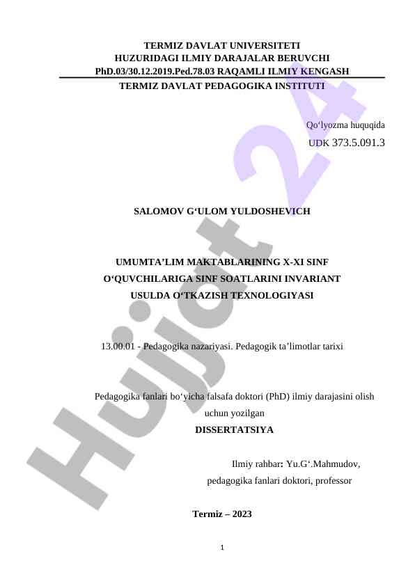 Umumta’lim maktablari sinf soatlarining o’tkazish texnologiyasi