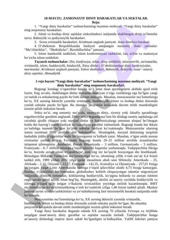Zamonaviy diniy harakatlar va sektalar tahlili