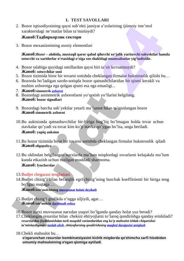 Bozor iqtisodiyoti va savdo-sotiq mexanizmlari