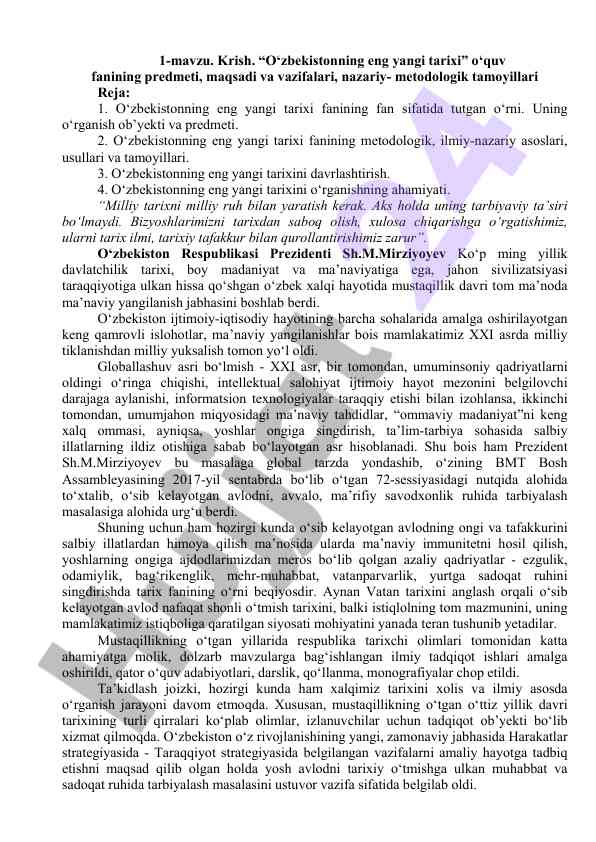 O‘zbekistonning eng yangi tarixi fanining metodologiyasi