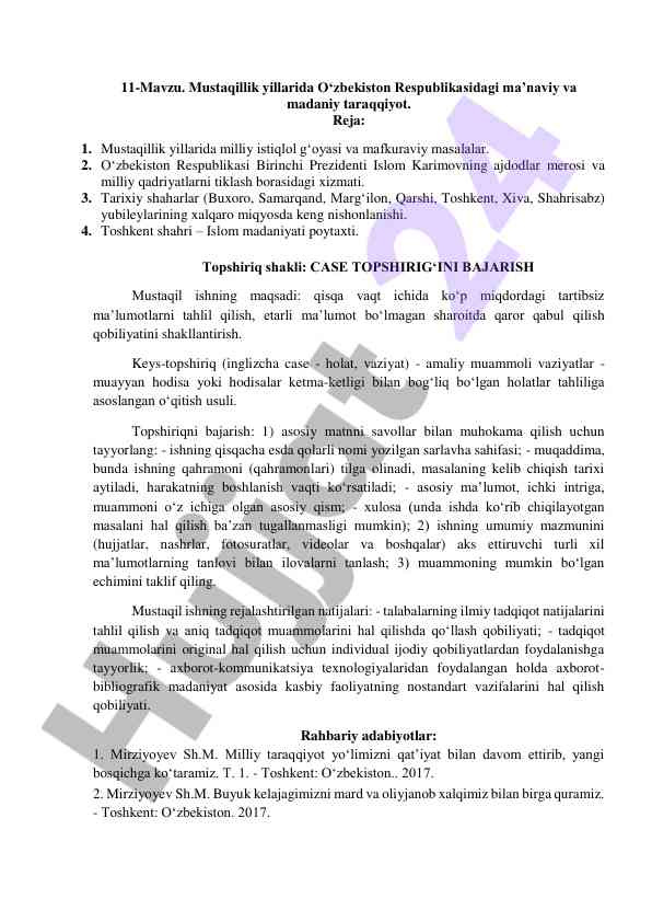 Mustaqillik yillarida o‘zbekistonning madaniy taraqqiyoti