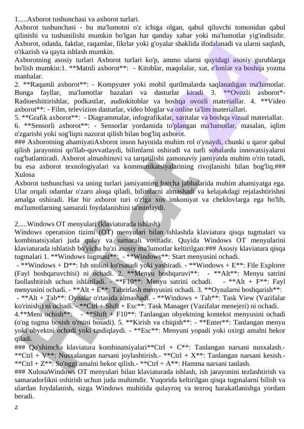 Axborot tushunchasi va turlari haqida ma'lumotlar