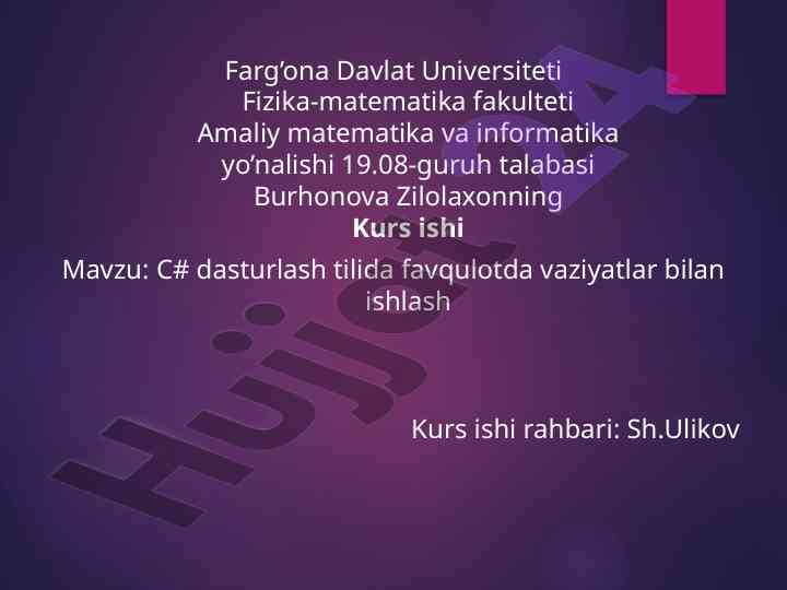 C# dasturlash tilida xatoliklar bilan ishlash