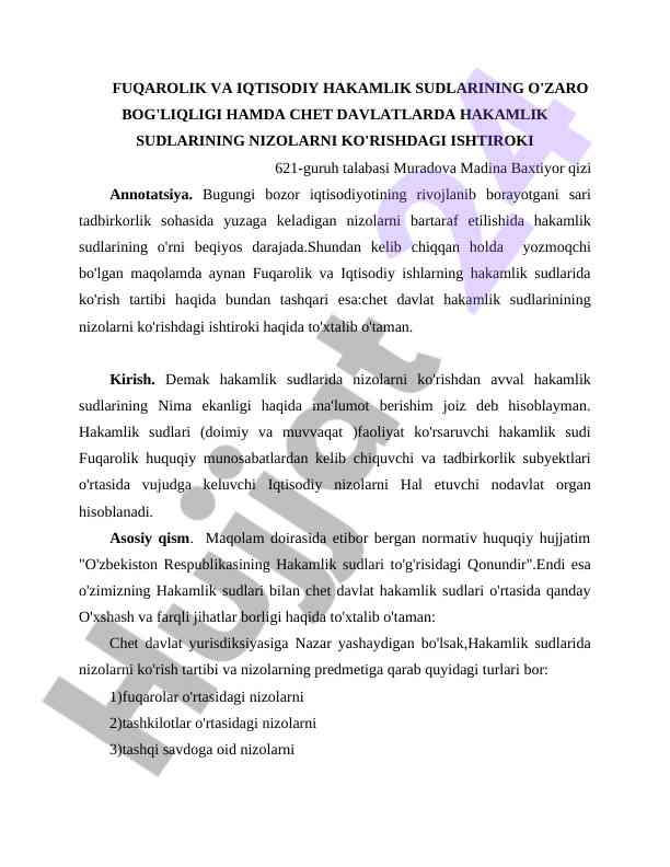Fuqarolik va iqtisodiy hakamlik sudlari haqida maqola