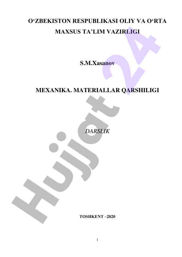 Mexanika materiallar qarshiligi darslik 2020