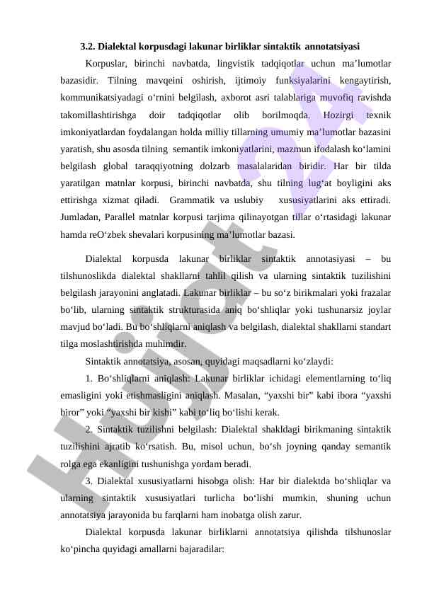 Dialektal korpusdagi lakunar birliklar sintaktik annotatsiyasi