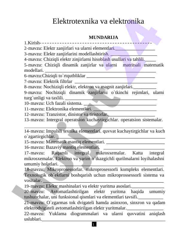 Elektr zanjirlari va elektronika asoslari