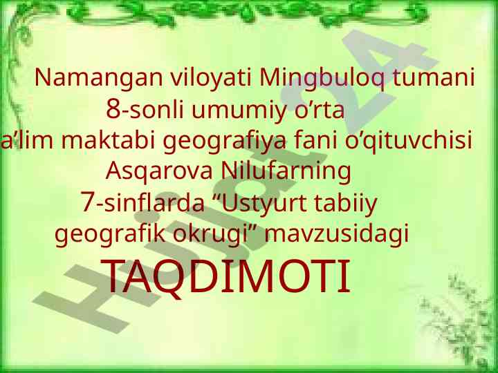 Ustyurt tabiiy geografik okrugi taqdimoti