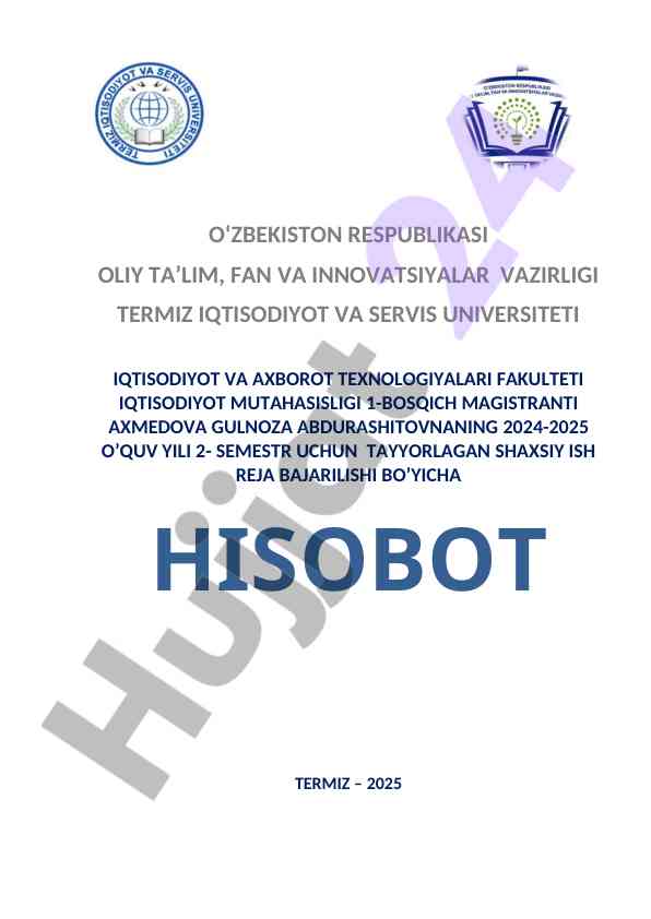 Shaxsiy ish reja hisoboti 2024-2025 o'quv yili