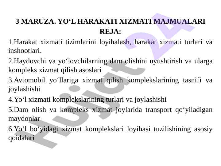 Yo‘l harakati xizmati majmualari bilan tanishtirish