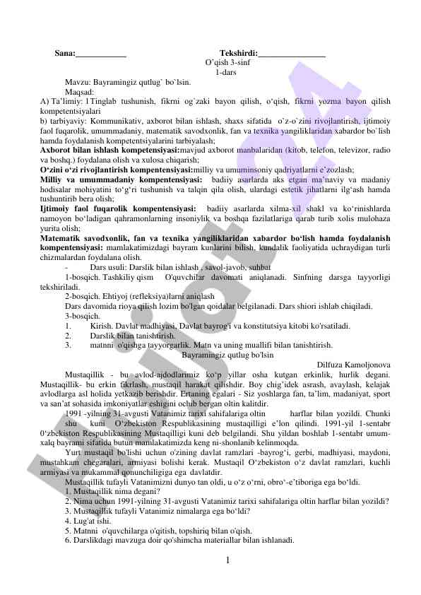Bayramingiz qutlug' bo'lsin darsi 3-sinf uchun