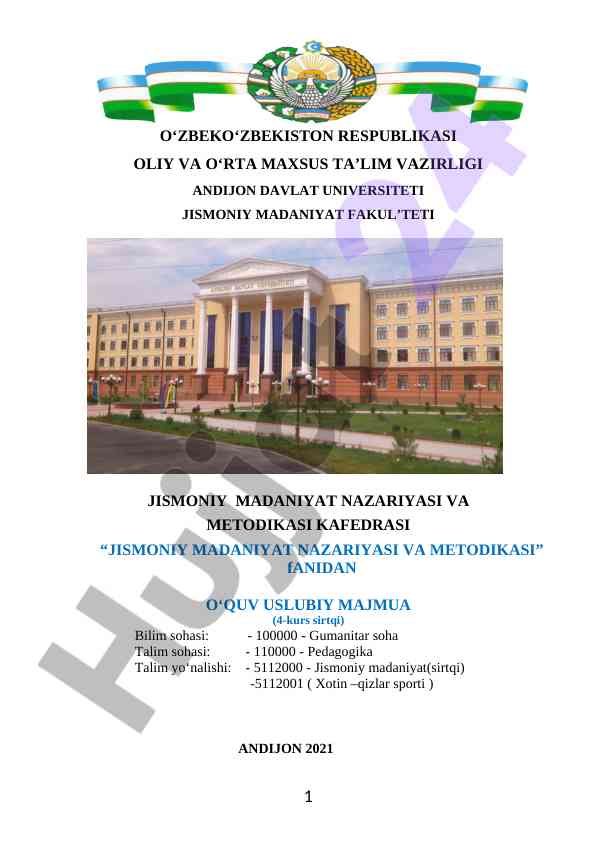 Jismoniy madaniyat nazariyasi va metodikasi o‘quv qo‘llanmasi