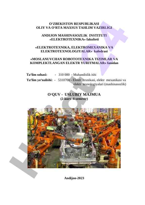 Moslanuvchan robototexnika tizimlari uslubiy majmuasi