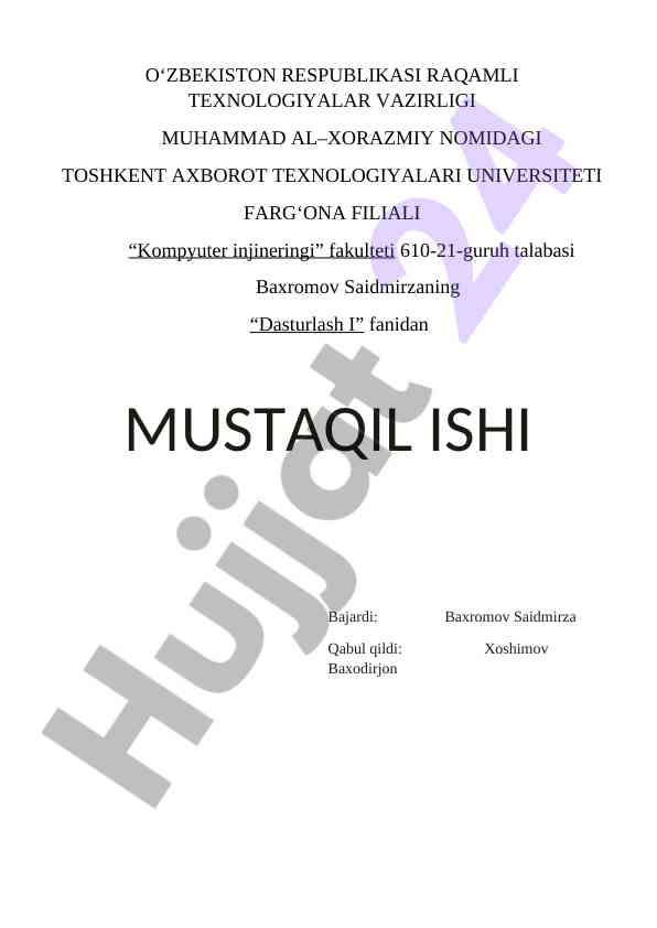 Dasturlashda massivlar yordamida masalalarni echish