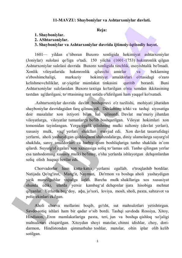 Shayboniylar va ashtarxoniylar davlati tarixi