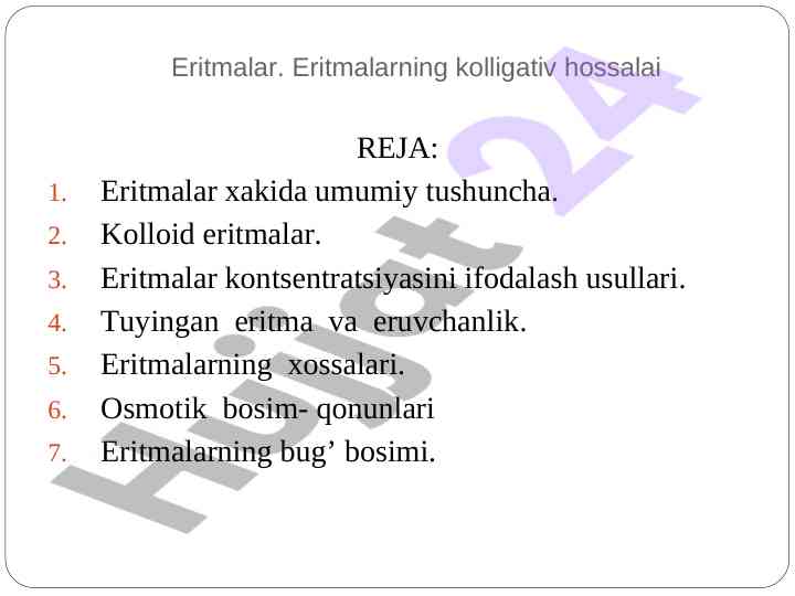 Eritmalar va ularning xossalari tushuncha