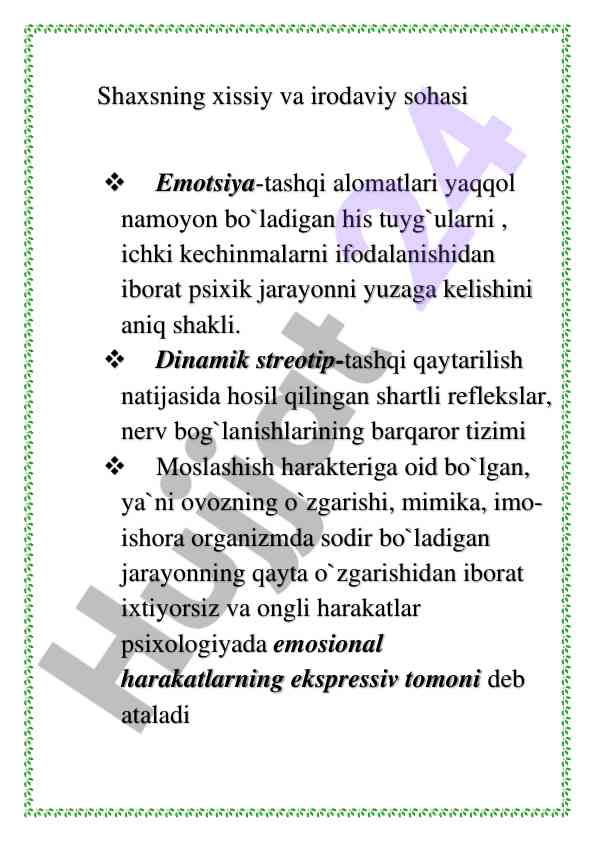 Shaxsning xissiy va irodaviy sohasi tahlili