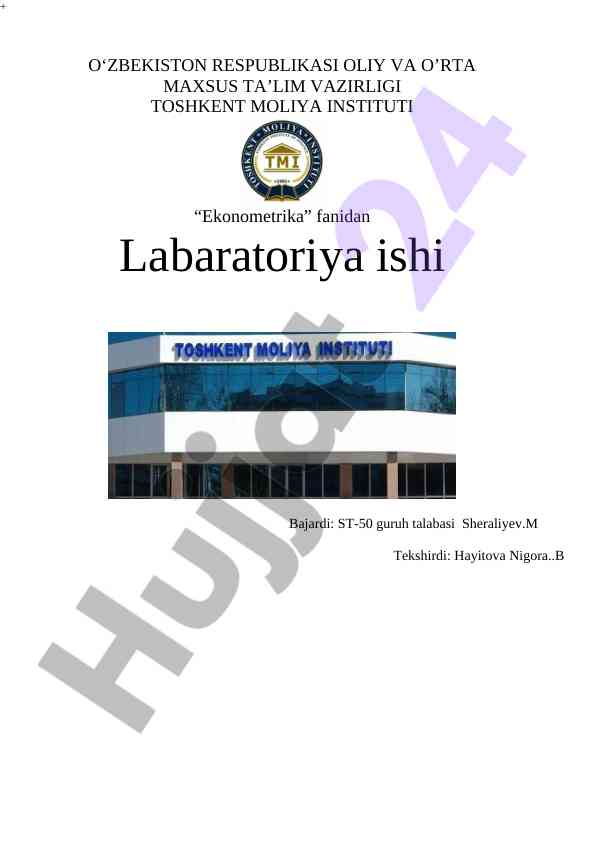 Ekonometrika fanidan laboratoriya ishlari