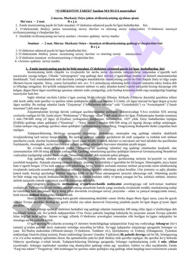 Markaziy osiyo sivilizatsiyasi haqida ma'ruzalar