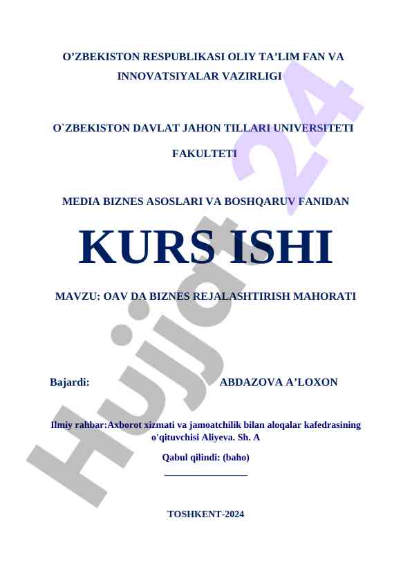 Oav da biznes rejalashtirish mahoratlari