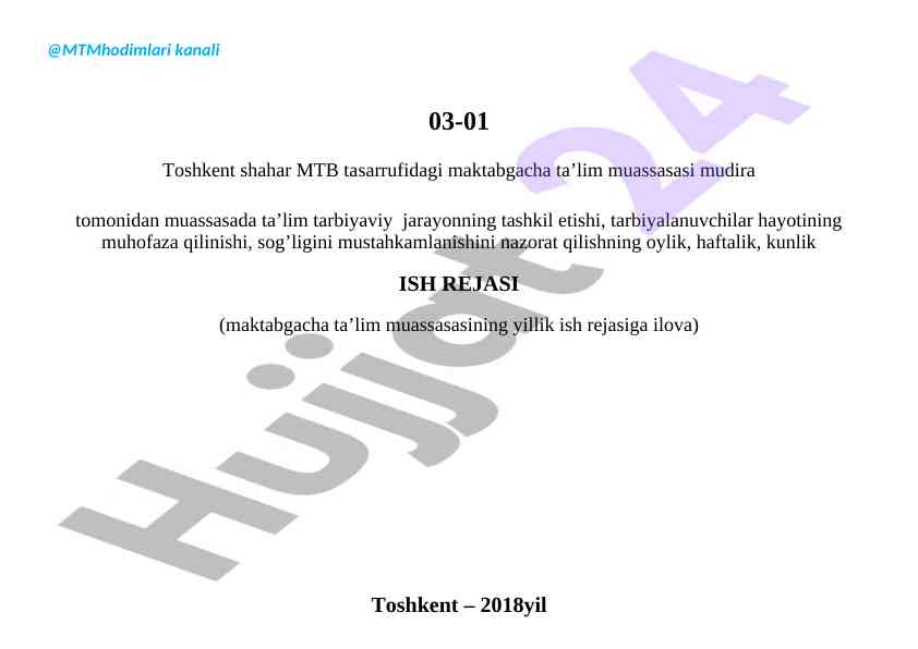 Maktabgacha ta’lim muassasalari ish rejasi