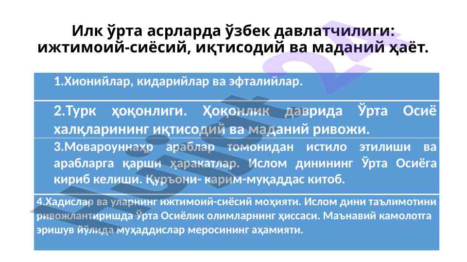 Илк ўрта асрларда ўзбек давлатчилиги ҳарорати