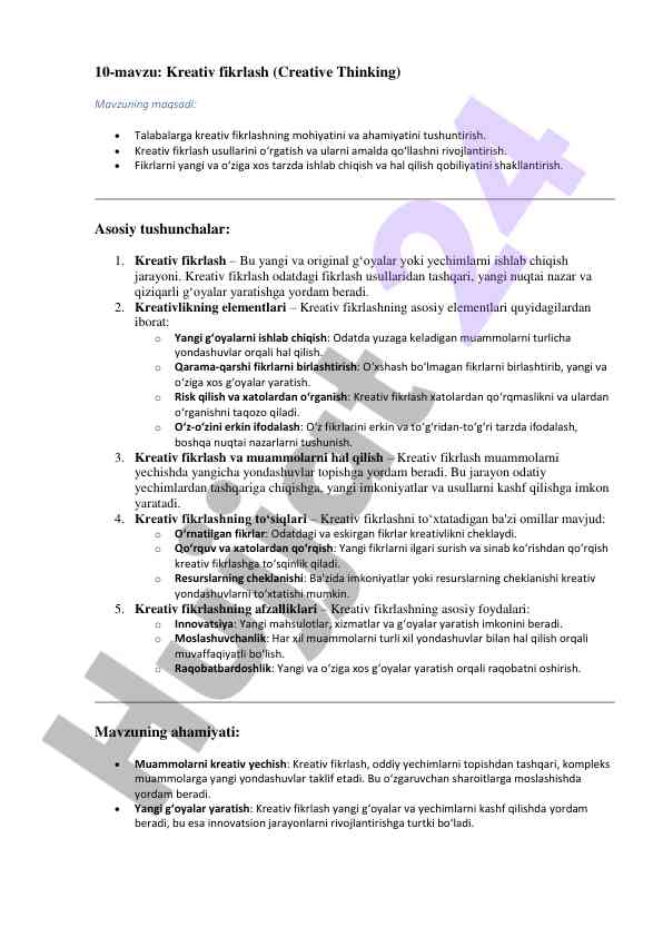 Kreativ fikrlashning asosiy elementlari