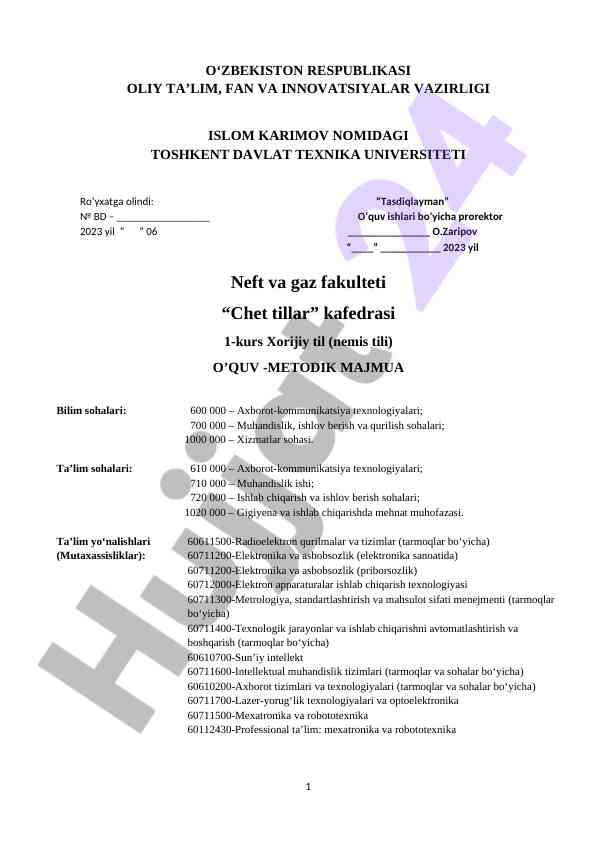 O‘quv-metodik majmua xorijiy til nemis tili