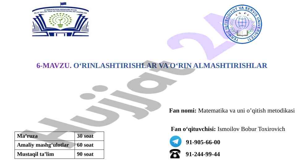 O‘rinlashtirish va o‘rin almashtirish metodikasi
