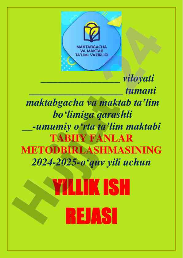 Yillik ish rejasi 2024-2025 ta'lim yili