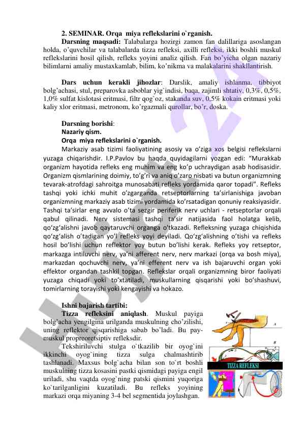 Orqa miya reflekslarini o‘rganish seminari