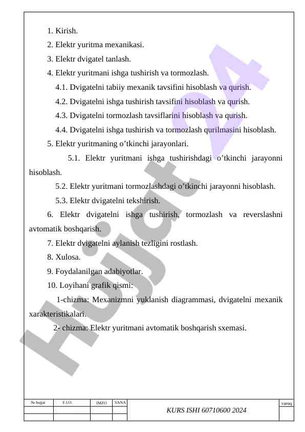 Elektr yuritma mexanikasi va avtomatik boshqarish